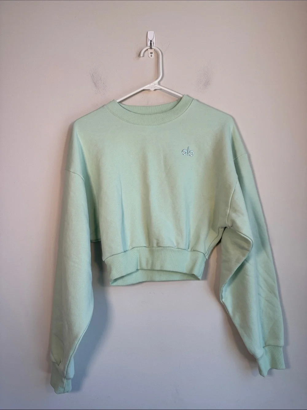 ALO Yoga Cropped Accolade Crewneck in Spearmint - S